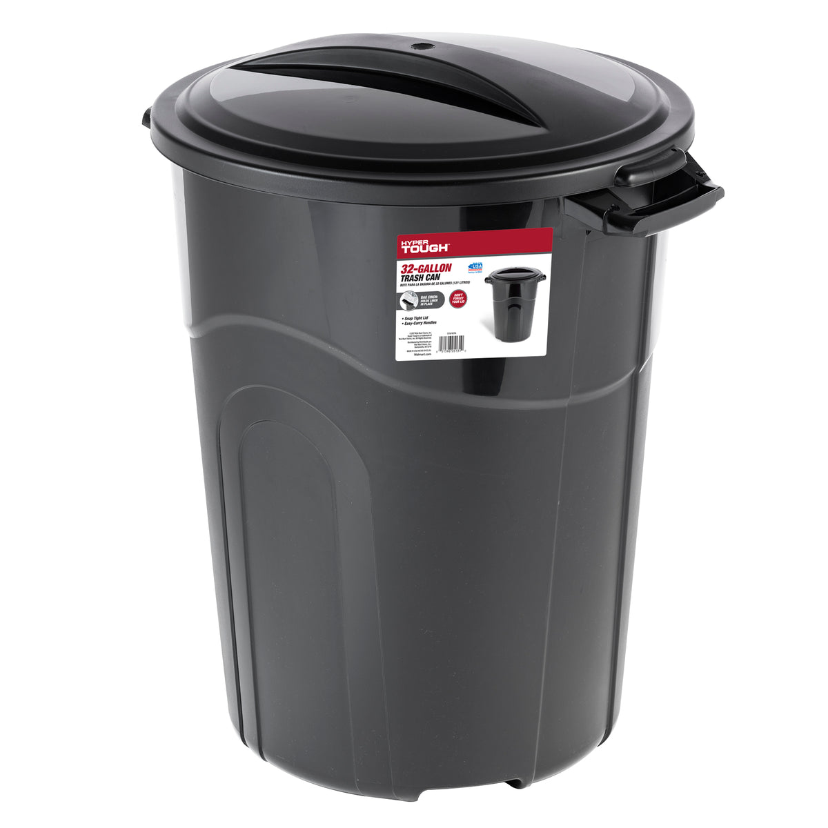 32 Gallon Injection Molded Trash Can - Black
